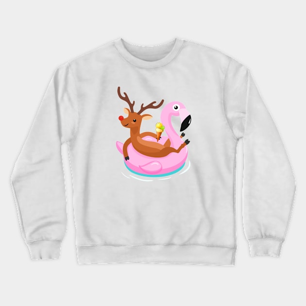 Cute reindeer relaxing in the swimming pool Crewneck Sweatshirt by Sticker deck